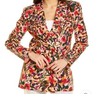 Something Navy Oversized Danielle Pink Floral Blazer Linen Blend size small